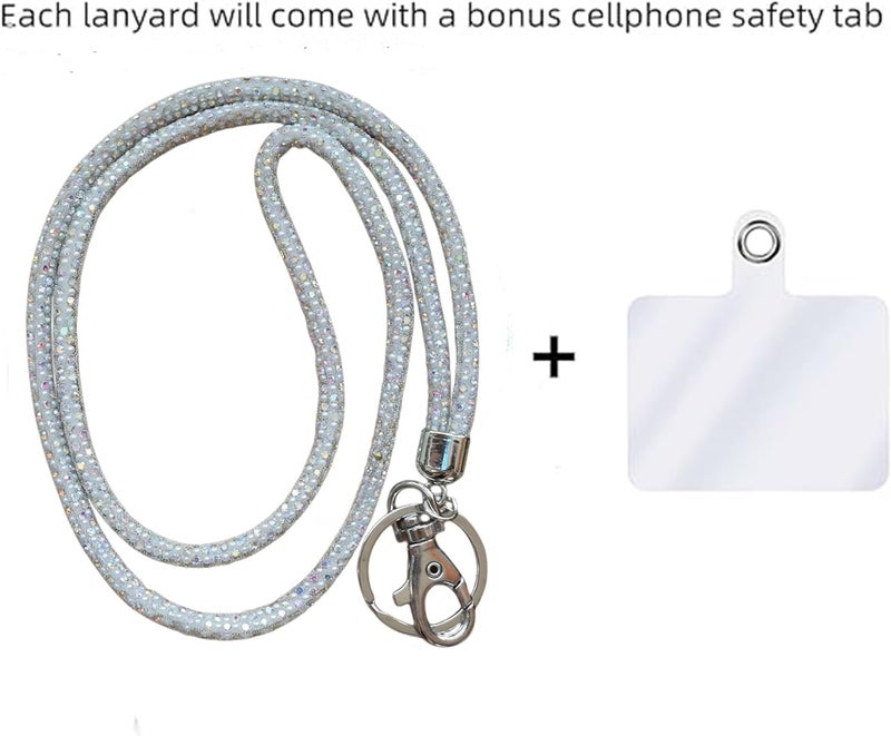 Global_Shopper Fashion 34.8'' Sparkle All Round Crystal Neck Lanyard,Bling Work Name Card Holder For Women(AB White,1PC) - Image 2